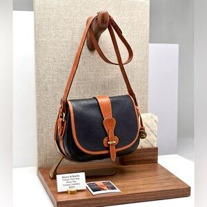 Vintage Dooney & Bourke Black & Tan All-Weather Leather (AWL) Saddle Bag